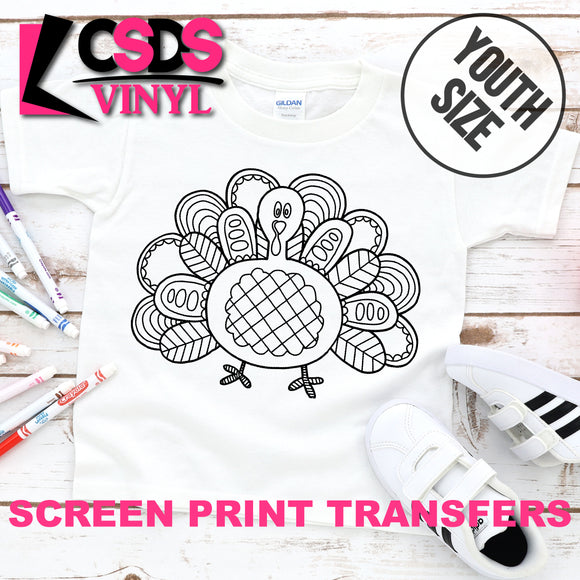 Screen Print Transfer - Thanksgiving Turkey Coloring Page YOUTH - Black