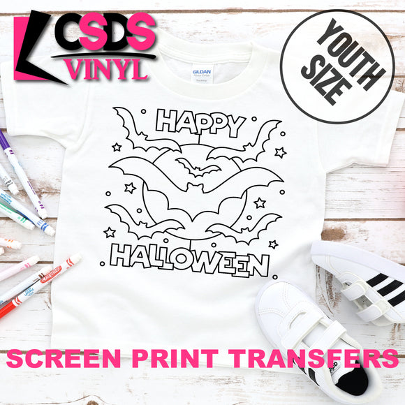 Screen Print Transfer - Happy Halloween Coloring Page YOUTH - Black