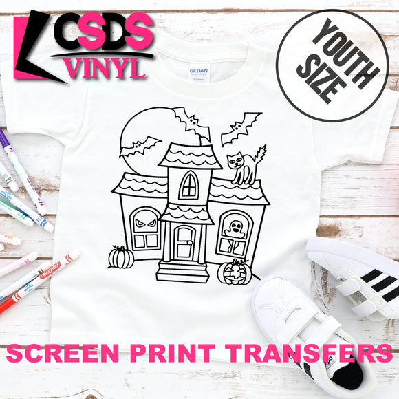 Screen Print Transfer - Haunted House Coloring Page YOUTH - Black