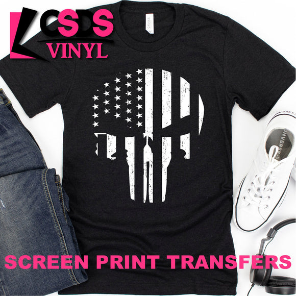 Screen Print Transfer - American Flag Punisher - White