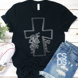 Screen Print Transfer - Blessed Floral Cross - Metallic Silver