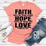 Screen Print Transfer - Faith Hope Love - Black
