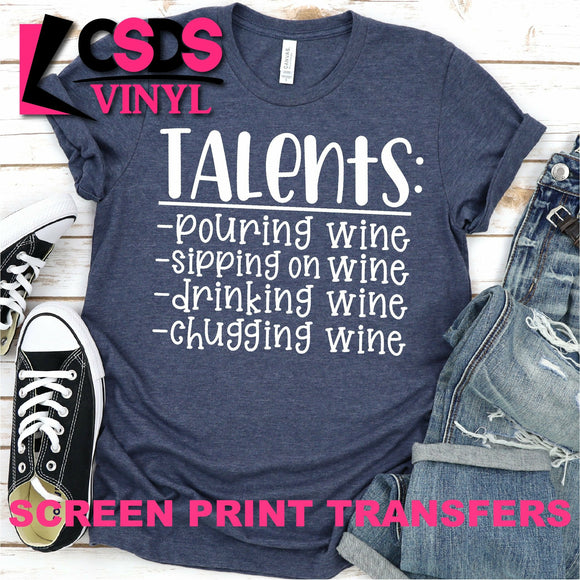 Screen Print Transfer - Wine Talents - White