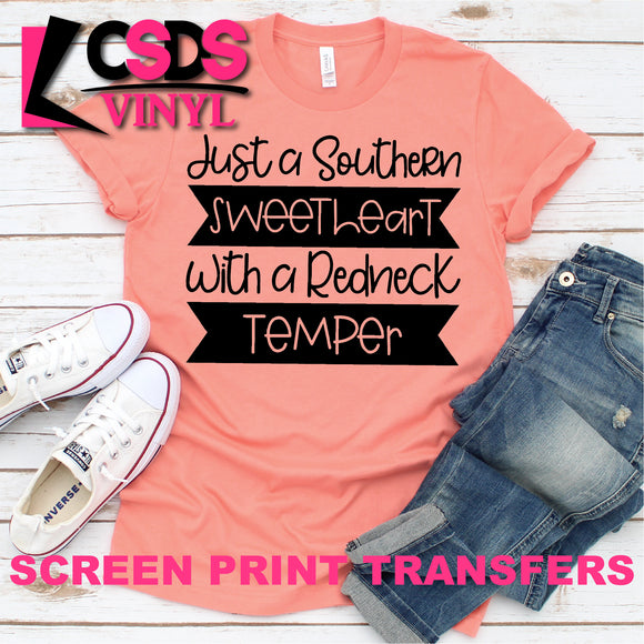 Screen Print Transfer - Southern Sweetheart Redneck Temper - Black DISCONTINUED