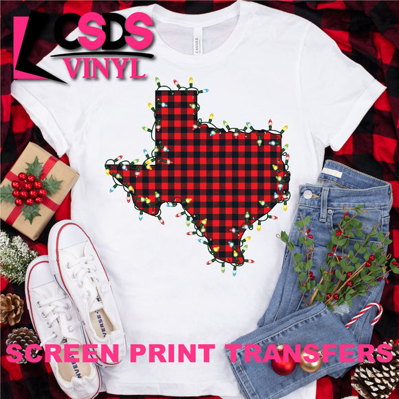 Screen Print Transfer - Buffalo Plaid Texas with Christmas Lights - Full Color *HIGH HEAT*