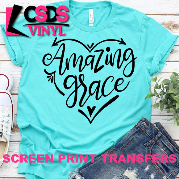 Screen Print Transfer - Amazing Grace Heart - Black