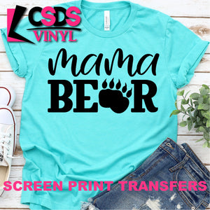 Screen Print Transfer - Mama Bear Paw Print - Black