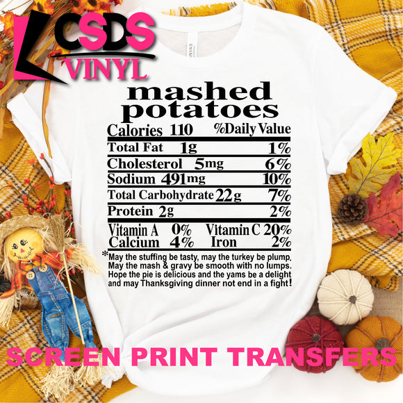 Screen Print Transfer - Mashed Potatoes Food Ingredients - Black