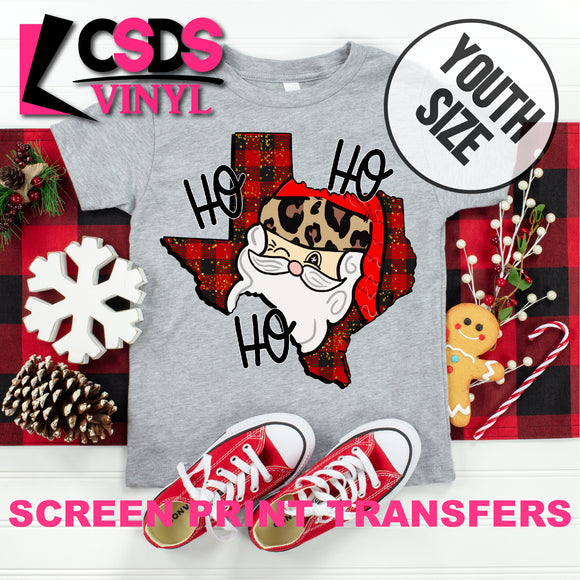 Screen Print Transfer - Buffalo Plaid Texas Santa YOUTH - Full Color *HIGH HEAT*