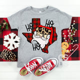 Screen Print Transfer - Buffalo Plaid Texas Santa YOUTH - Full Color *HIGH HEAT*