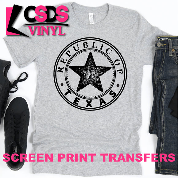 Screen Print Transfer - Republic of Texas Star - Black
