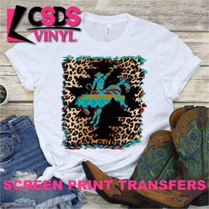 Screen Print Transfer - Aztec Leopard Bucking Horse - Full Color *HIGH HEAT*