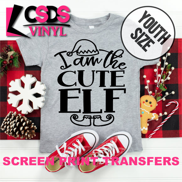 Screen Print Transfer - I am the Cute Elf YOUTH - Black