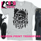 Screen Print Transfer - American Veteran Soldier Skull - Black