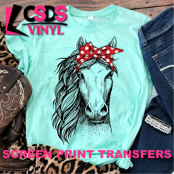 Screen Print Transfer - Horse with Red Bandana - Full Color *HIGH HEAT*