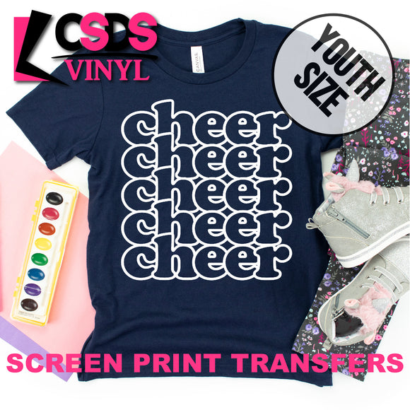 Screen Print Transfer - Cheer Stacked Word Art YOUTH - White