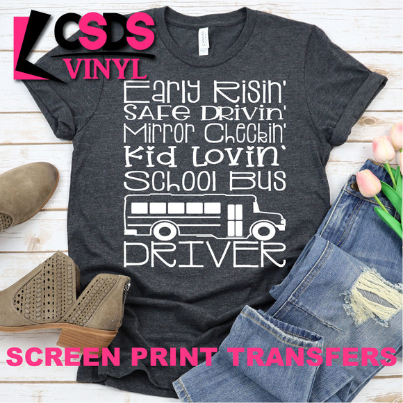 Screen Print Transfer - School Bus Driver - White