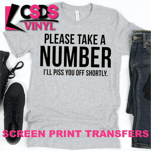 Screen Print Transfer - Please Take a Number - Black