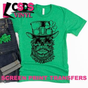 Screen Print Transfer - Irish Leprechaun Skull - Black