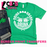 Screen Print Transfer - St. Patrick's Day Drink Drank Drunk - White