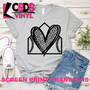 Screen Print Transfer - Leopard Heart & Baseball Diamond - Black