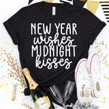 Screen Print Transfer - New Year Wishes Midnight Kisses - White