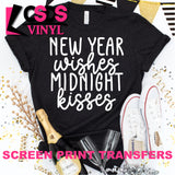 Screen Print Transfer - New Year Wishes Midnight Kisses - White