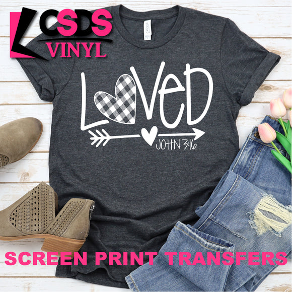 Screen Print Transfer - Loved Plaid Heart - White