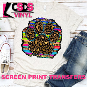 Screen Print Transfer - Leopard Serape Paw Print - Full Color *HIGH HEAT*