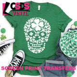 Screen Print Transfer - Sugar Skull of Clovers - White
