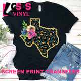 Screen Print Transfer - Leopard Texas with Flowers - Full Color *HIGH HEAT*