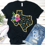 Screen Print Transfer - Leopard Texas with Flowers - Full Color *HIGH HEAT*