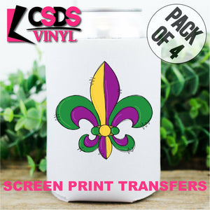 Screen Print Transfer - Yellow Purple Green Fleur De Lis POCKET 4 PACK - Full Color