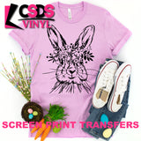 Screen Print Transfer - Floral Bunny Sketch - Black