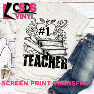 Screen Print Transfer - #1 Teacher - Black