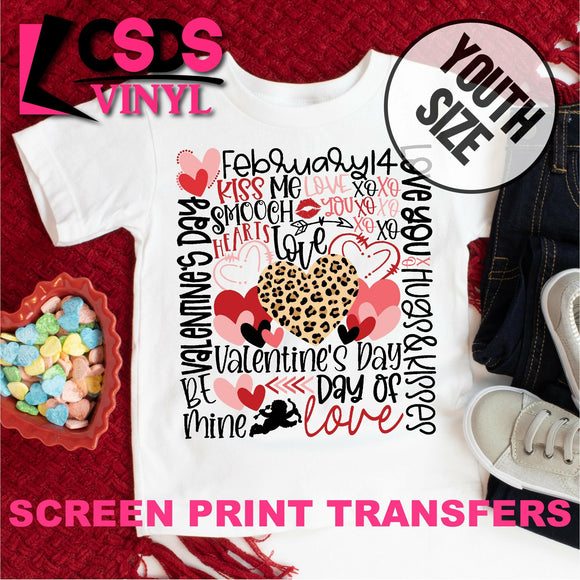 Screen Print Transfer - Leopard Heart Valentine Word Art YOUTH - Full Color *HIGH HEAT*