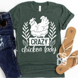 Screen Print Transfer - Crazy Chicken Lady - White