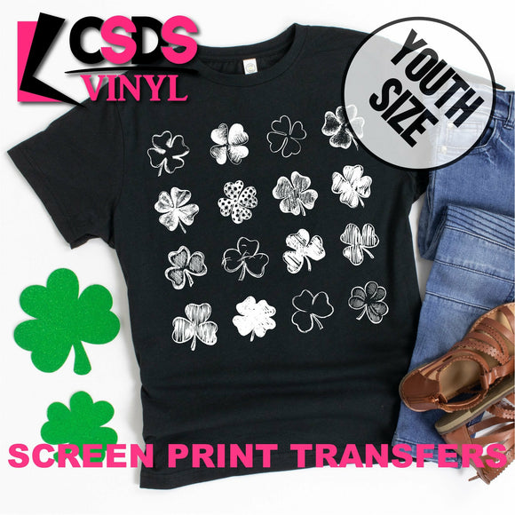 Screen Print Transfer - St. Patrick's Day Clover Collage YOUTH - White