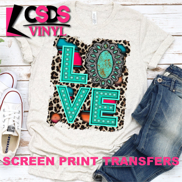 Screen Print Transfer - Turquoise Love - Full Color *HIGH HEAT*