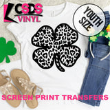 Screen Print Transfer - Leopard 4 Leaf Clover YOUTH - Black