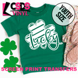 Screen Print Transfer - Lucky Clover YOUTH - White