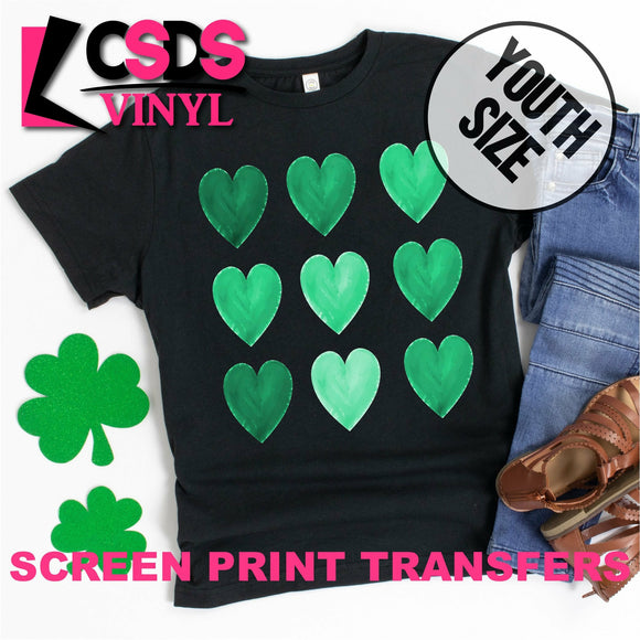 Screen Print Transfer - St. Patrick's Day Watercolor Hearts YOUTH - Full Color