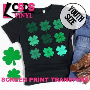 Screen Print Transfer - St. Patrick's Day Watercolor Clovers YOUTH - Full Color *HIGH HEAT*