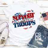 Screen Print Transfer - Support Our Troops Red & Blue Heart - Full Color *HIGH HEAT*