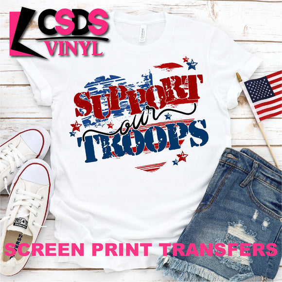 Screen Print Transfer - Support Our Troops Red & Blue Heart - Full Color *HIGH HEAT*