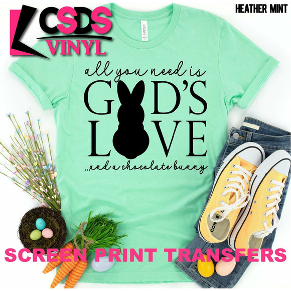 Screen Print Transfer - God's Love and a Chocolate Bunny - Black