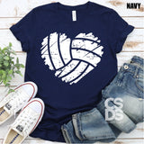 Screen Print Transfer - Distressed Volleyball Heart - White