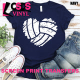Screen Print Transfer - Distressed Volleyball Heart - White