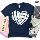 Screen Print Transfer - Distressed Volleyball Heart YOUTH - White