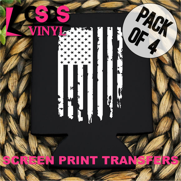 Screen Print Transfer - Distressed Vertical American Flag POCKET 4 PACK - White